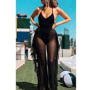 HOT ❤️🔥 Black Ruffle Mesh Pants
